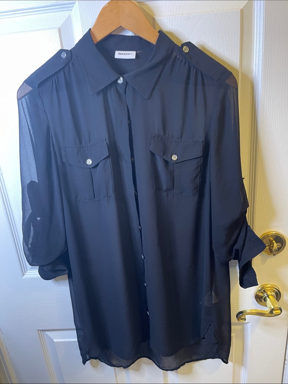 DKNYC Black Sheer Button-Down Shirt with Epaulets